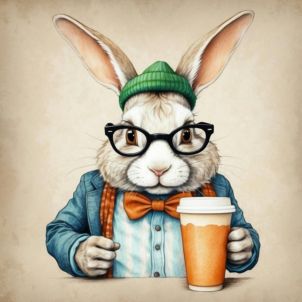 Rabbit With Cup Of Coffee