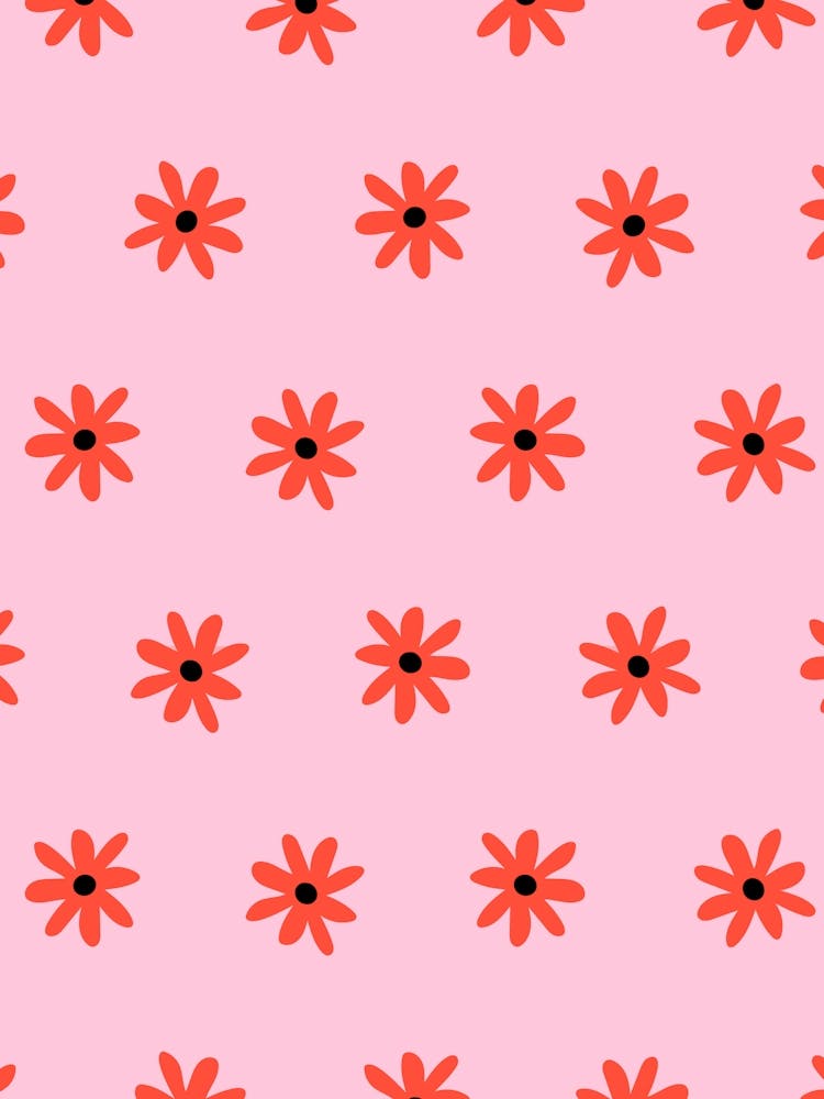 Ditsy Daisy Grid Bright Red and Light Pink