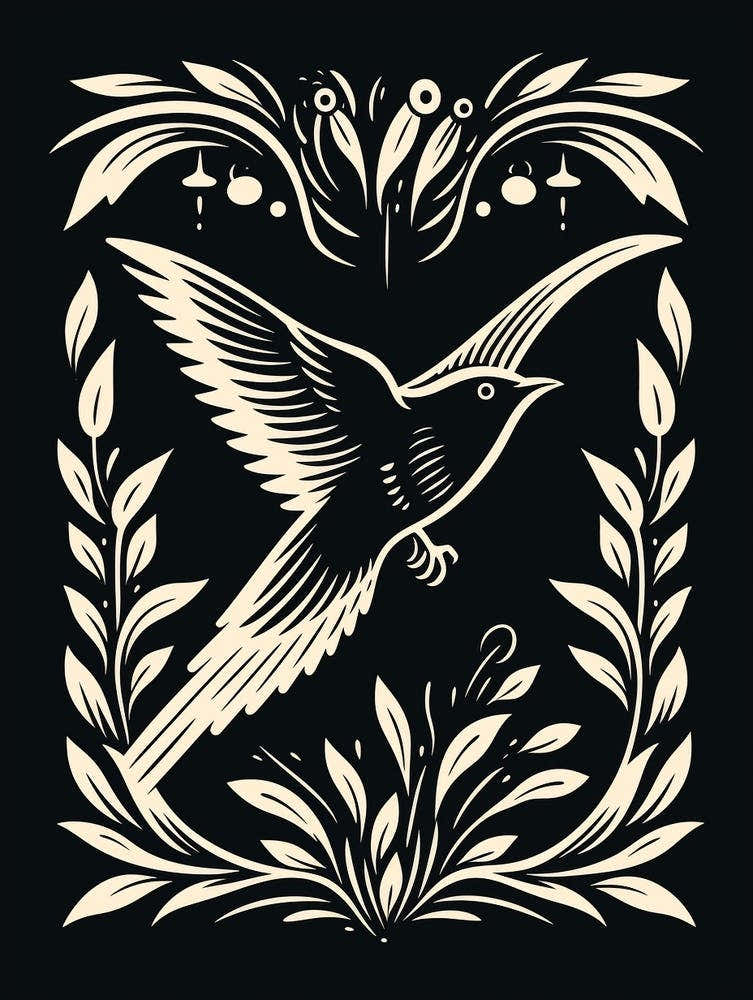 B&W Bird Linocut Swallow 4