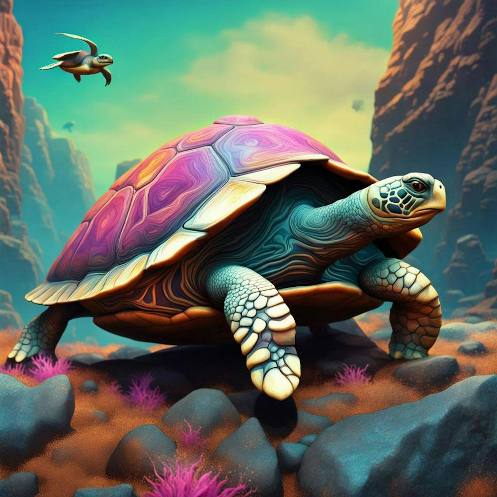 Turtle on the ROck with pop art color design