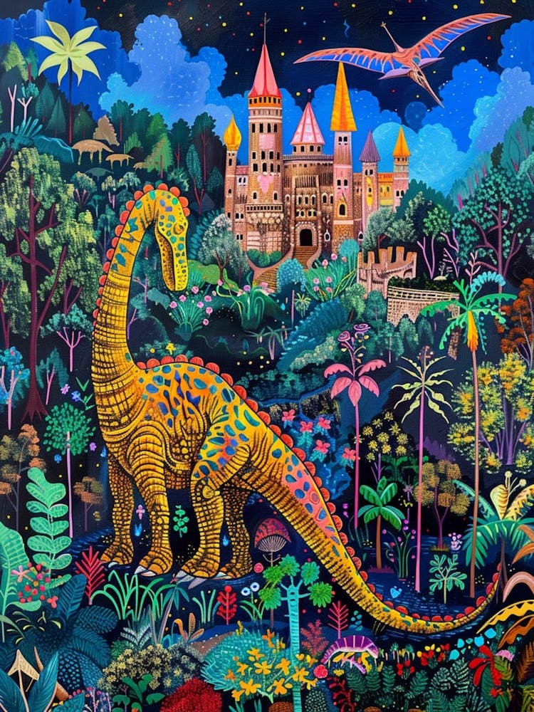 Dinosaur In The Castle Garden Painting 1