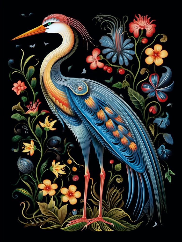 Folk Bird Illustration Great Blue Heron 5