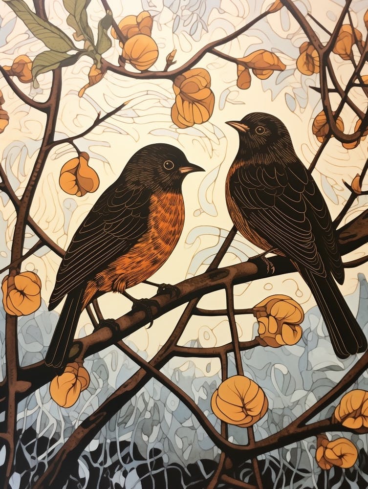 Art Nouveau Birds Poster Blackbird 1