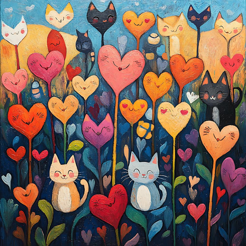 Abstract painting of a cat in a flower field 11