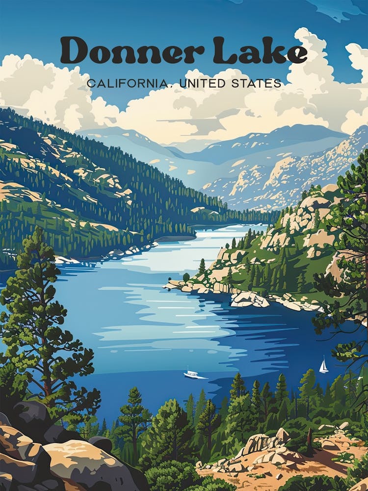 Donner Lake California Hiking Digital Travel Art