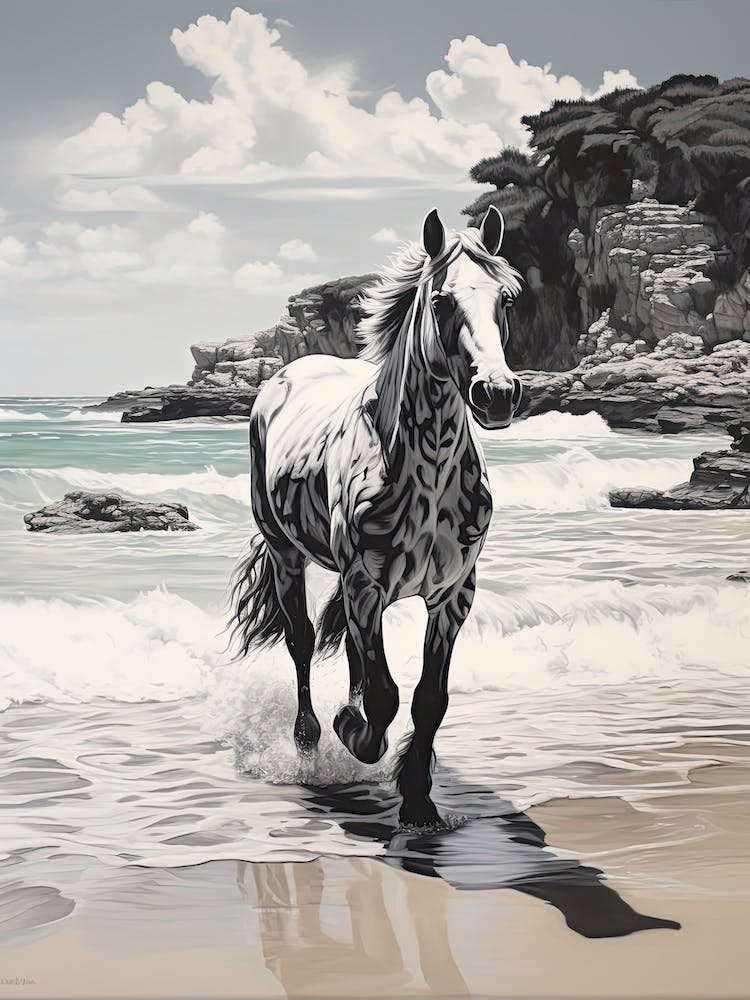 A Horse Oil Painting In Praia Da Marinha, Portugal, Portrait 1