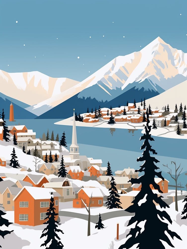 Retro Winter Illustration Queenstown New Zealand 3