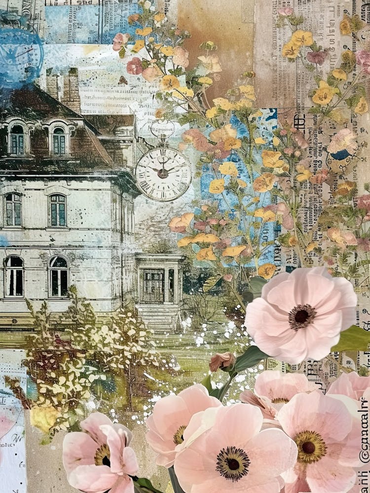 Blush Pink Flowers Scrapbook Collage Cottage 4