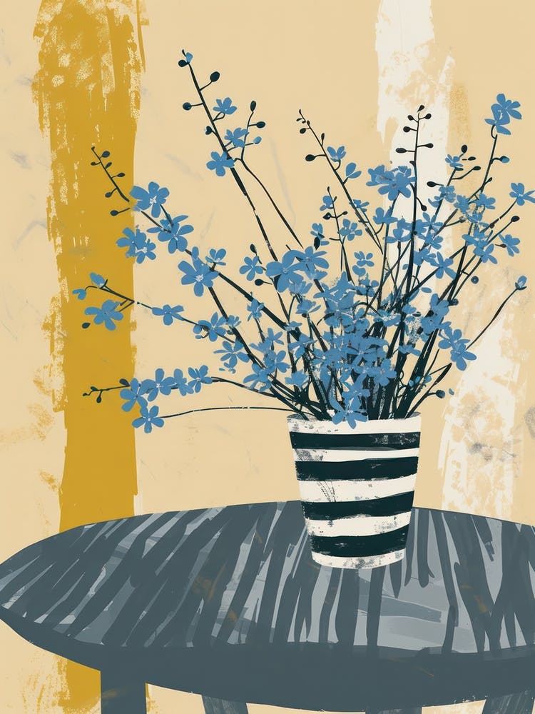 Forget Me Not Flowers On A Table   Contemporary Illustration 4