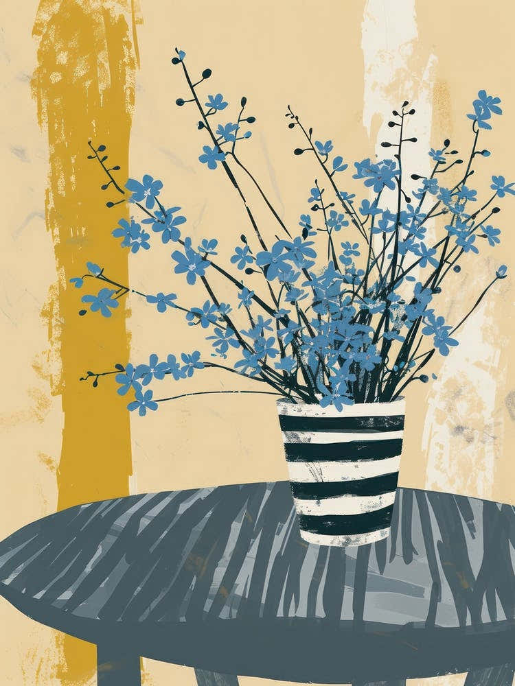 Forget Me Not Flowers On A Table   Contemporary Illustration 4