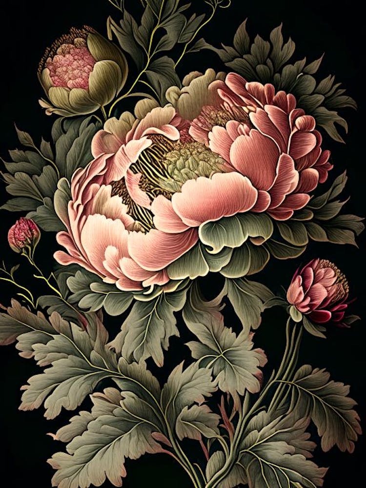 Peony 2 Floral Botanical Vintage Poster Flower