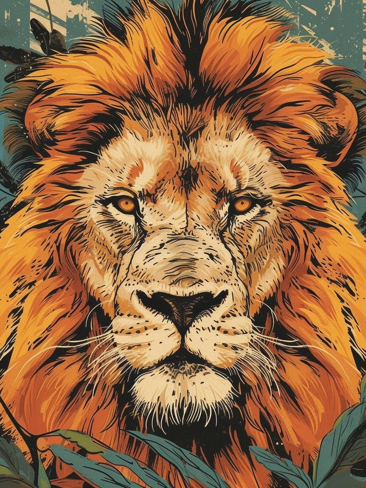 African Lion Portrait Close Up Illustration 3