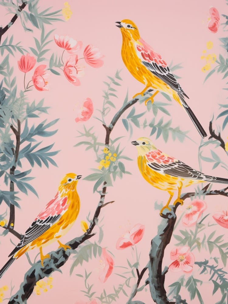 Vintage Japanese Inspired Bird Print Yellowhammer 1