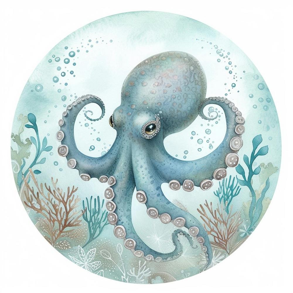 Storybook Style Octopus Deep In The Ocean