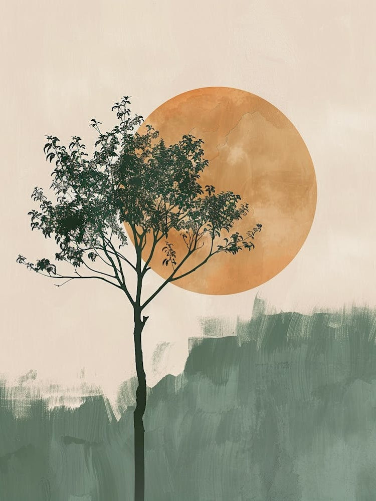 Peach Tree Minimal Japandi Illustration 1
