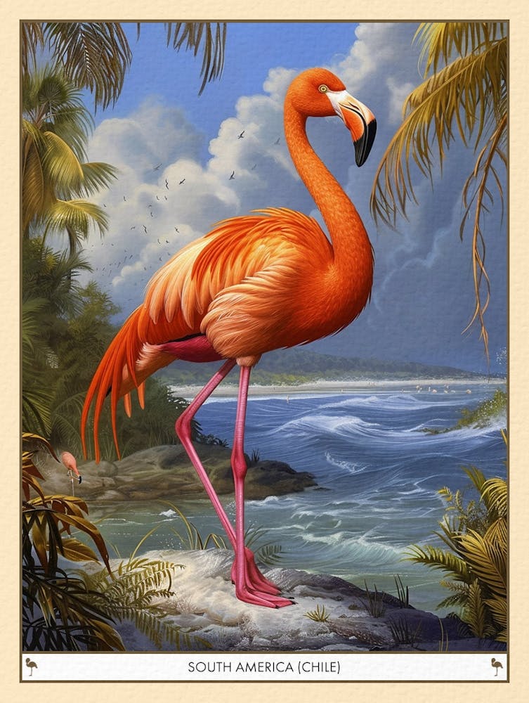 Greater Flamingo South America Chile Tropical Illustration 5 Poster