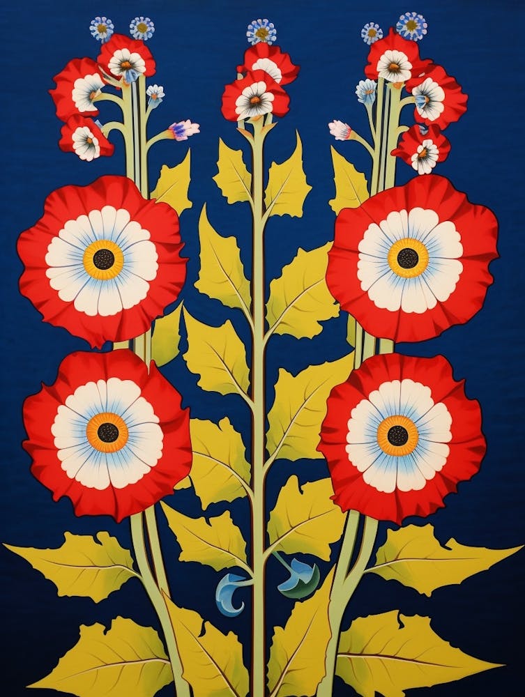 Flower Motif Painting Hollyhock 1