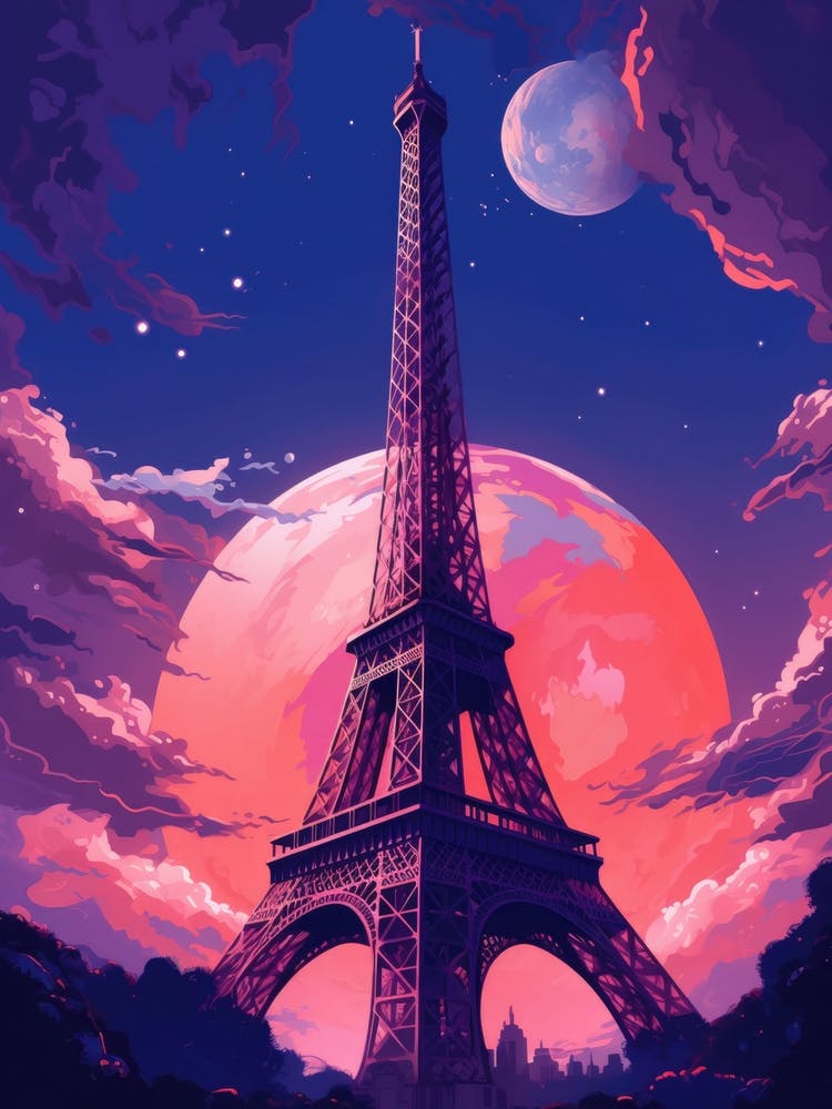 Eiffel Tower at Night in Paris Painting