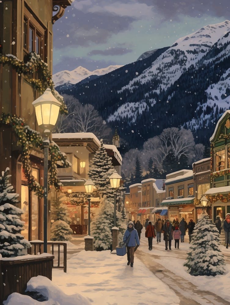 Vintage Winter Illustration Leavenworth Washington 5