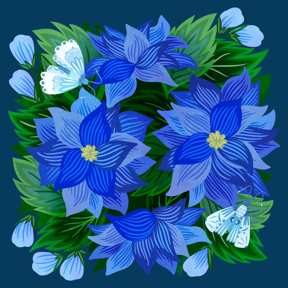 Blaues Blumenmuster