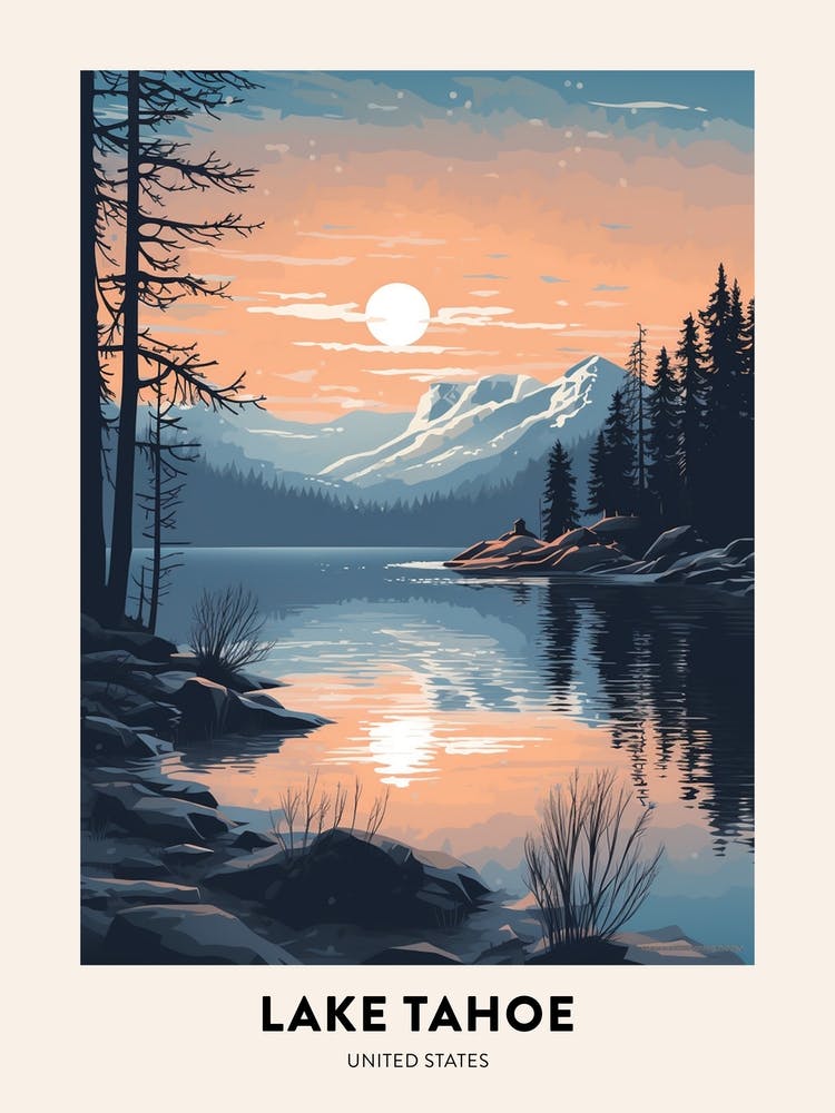 Winter Night  Travel Poster Lake Tahoe Usa 2