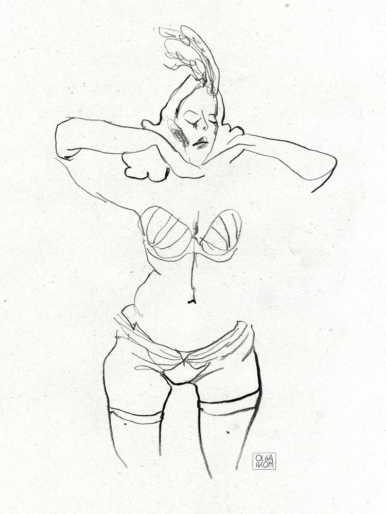 Hand pencil drawing of beautiful burlesque woman 1