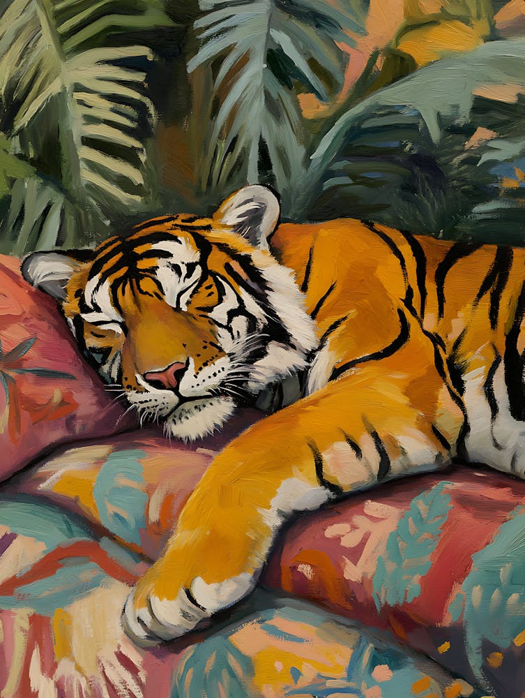 Oil Painting Tiger Sleeping 9