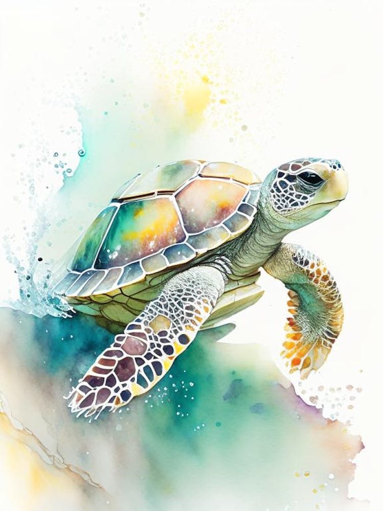 Hatching Sea Turtle, Sea Turtle Storybook Watercolours 2