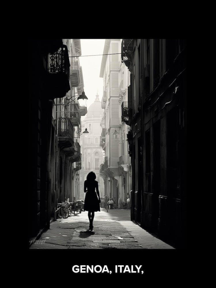 Poster Of Genoa, Italy,, Mediterranean Black And White Photography Analogue 3