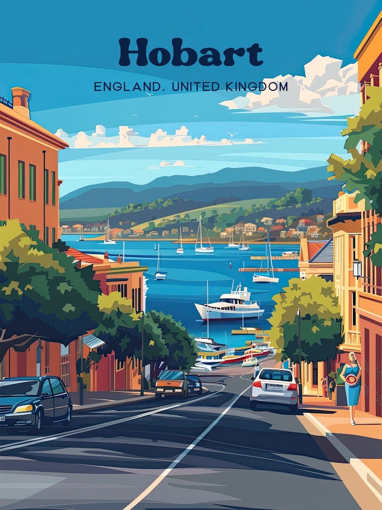 Hobart Australie Vue de rue - Illustration de voyage numérique