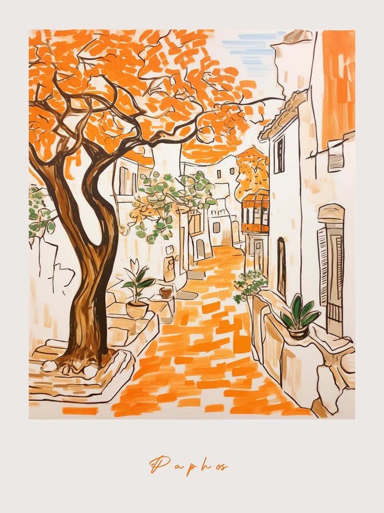 Paphos Cyprus 2 Orange Drawing Poster