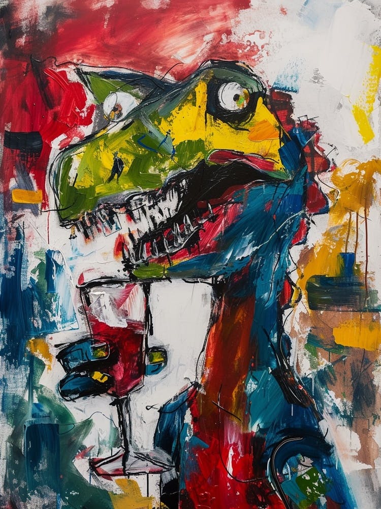 Graffiti Style Dinosaur Drinking Wine 2