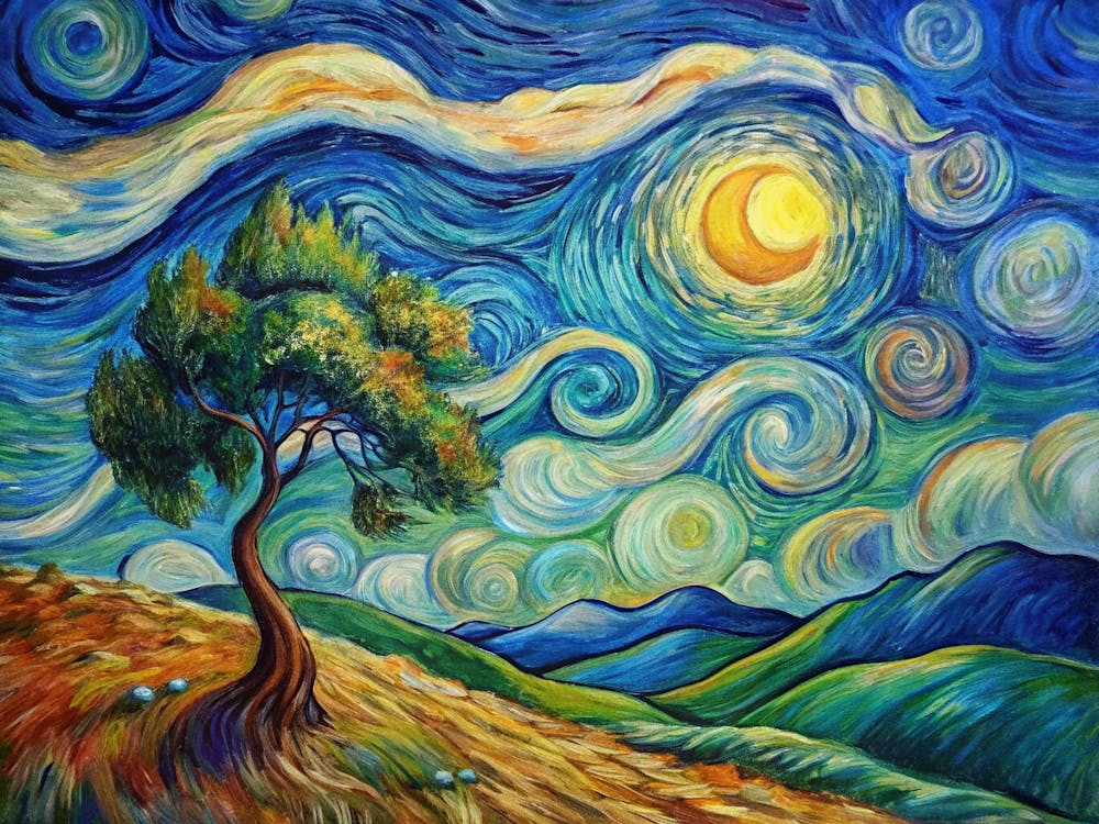 Van Gogh A Peaceful Hilltop With A Single Tree Und
