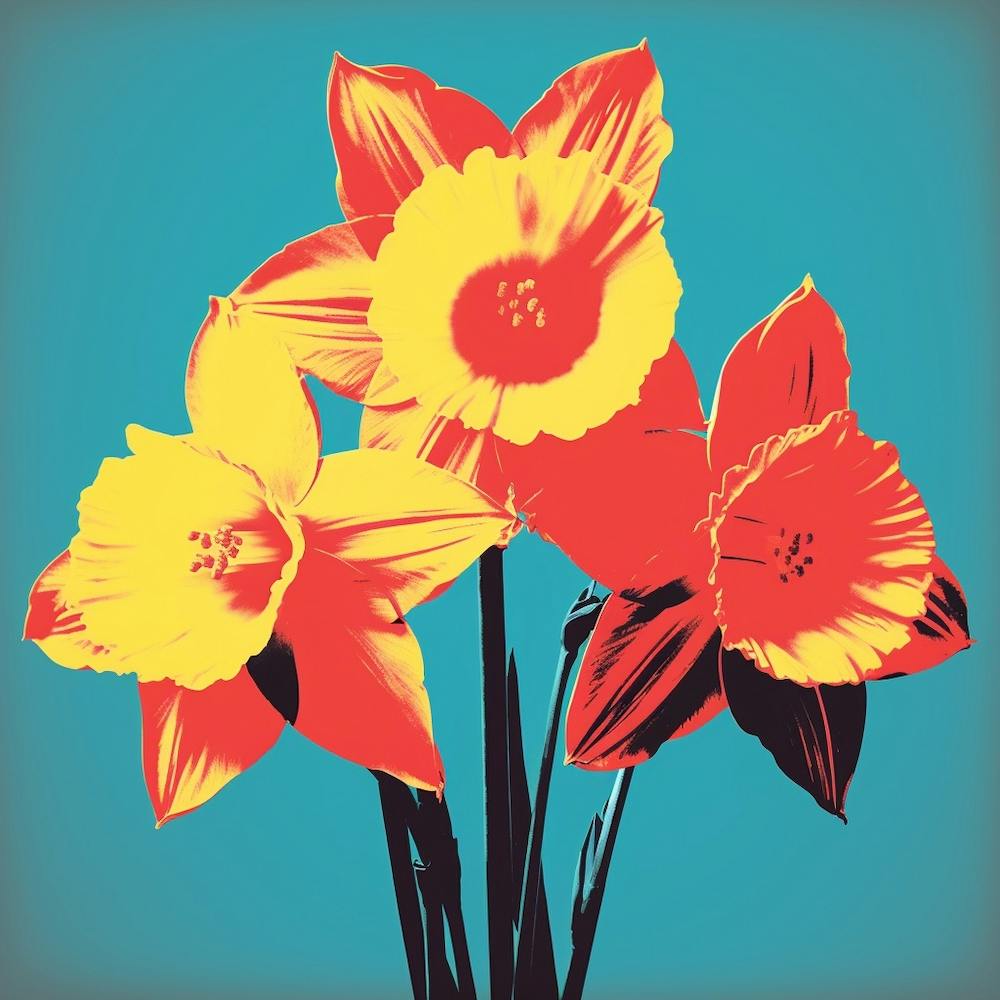 Andy Warhol Style Pop Art Flowers Daffodil 2 Square