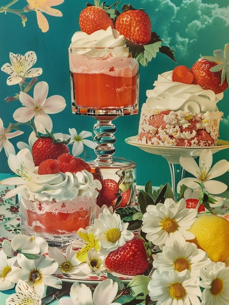 Retro Layered Strawberry Dessert Collage 2