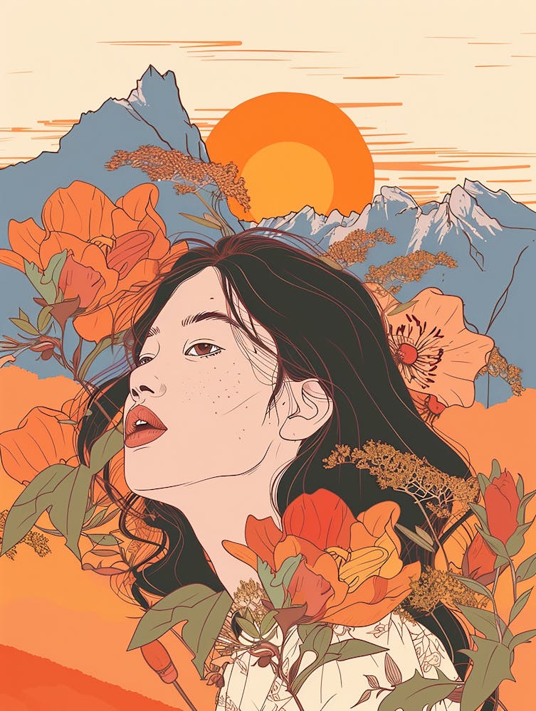 Asian Girl With Flowers