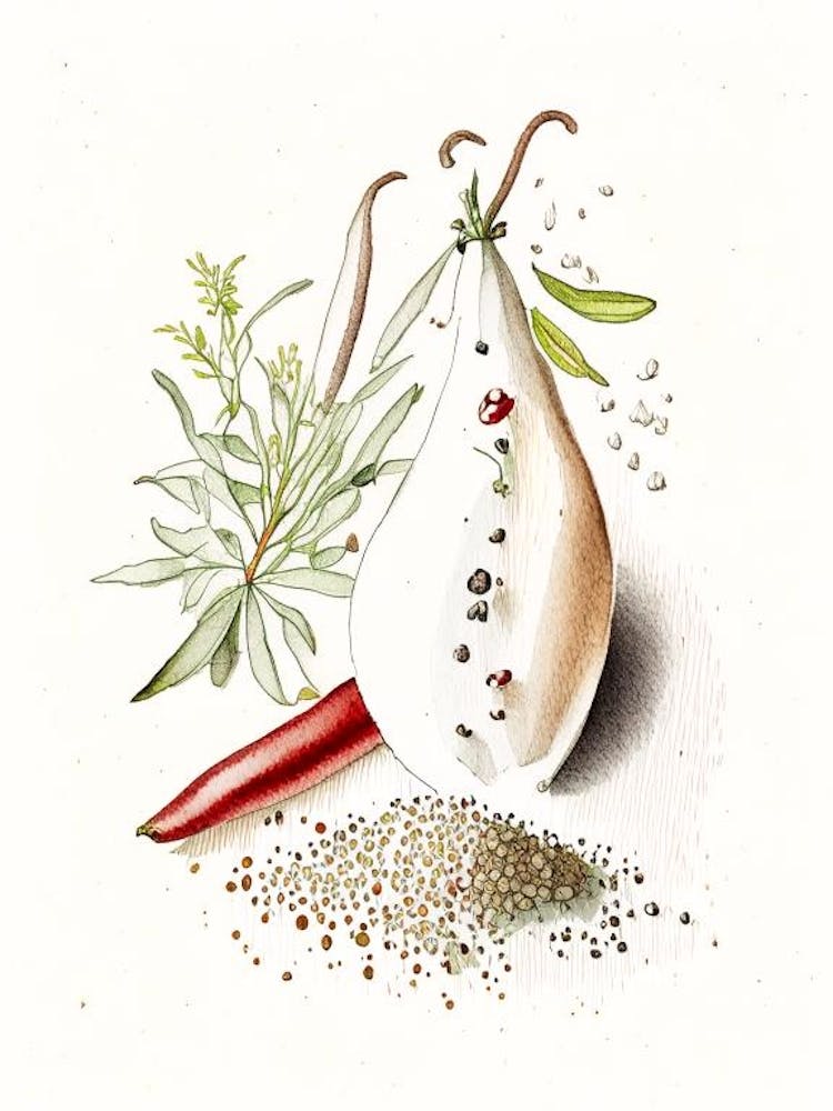 White Pepper Spices And Herbs Pencil Illustration 2
