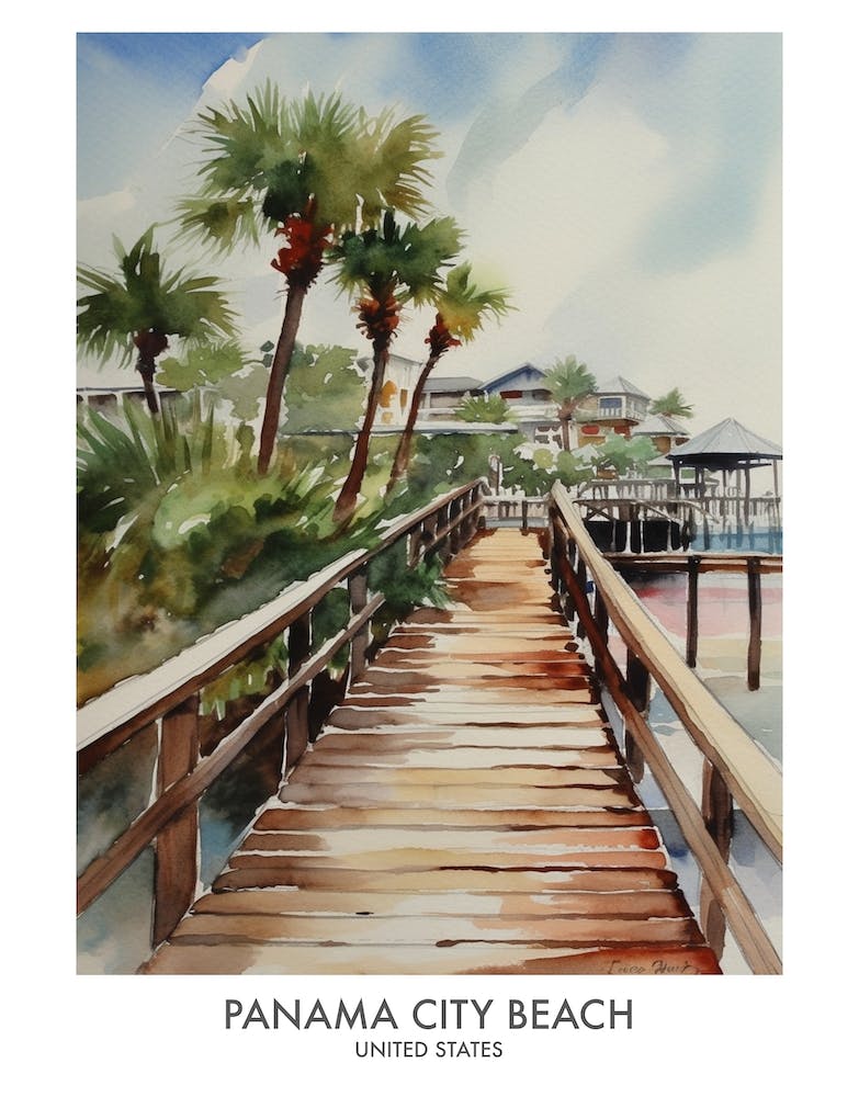 Panama City Beach 2 Watercolour Travel Poster