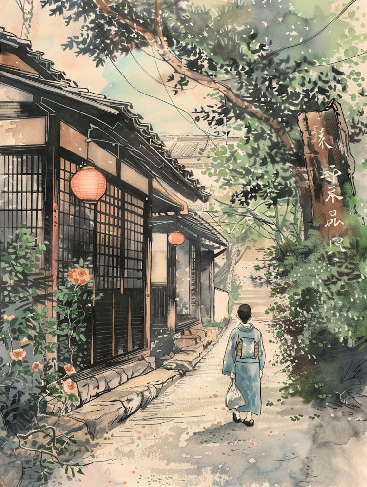 Kyoto Japan 6 Retro Illustration