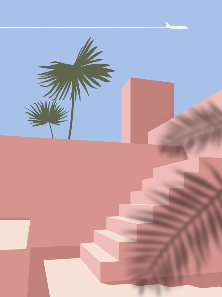 Palm Trees And Stairs. Boho travel art. Morocco poster — boho travel poster