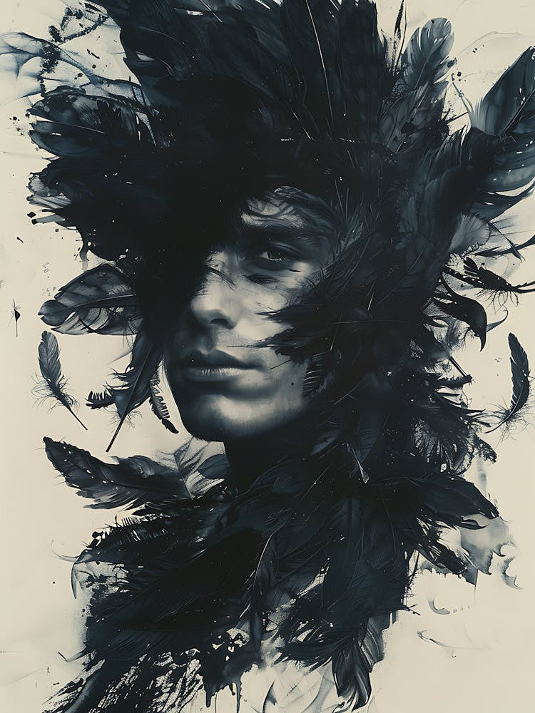 Whimsical Dark Feathers Man 1