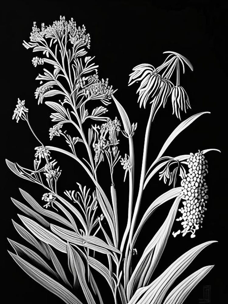 Prairie Milkweed Wildflower Linocut 1