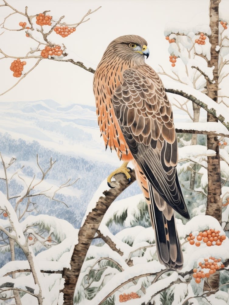 Winter Bird Painting Hawk 1