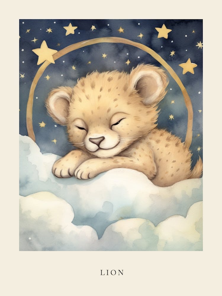 Sleeping Baby Lion 2 Nursery Poster