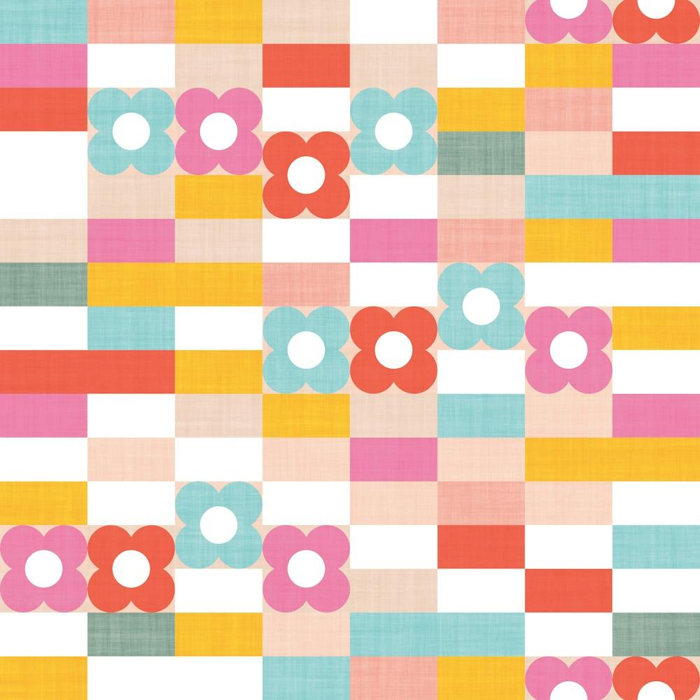 Retro Geo Summer Playful 70s mini floral and Checks in Rainbow Pastels Pattern