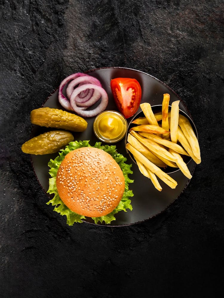 Burger and fries — Food kitchen poster/blackboard, photo art