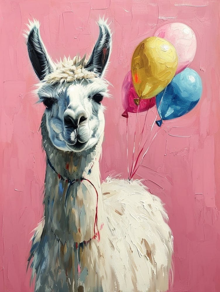 Cute Llama 2 With Balloon