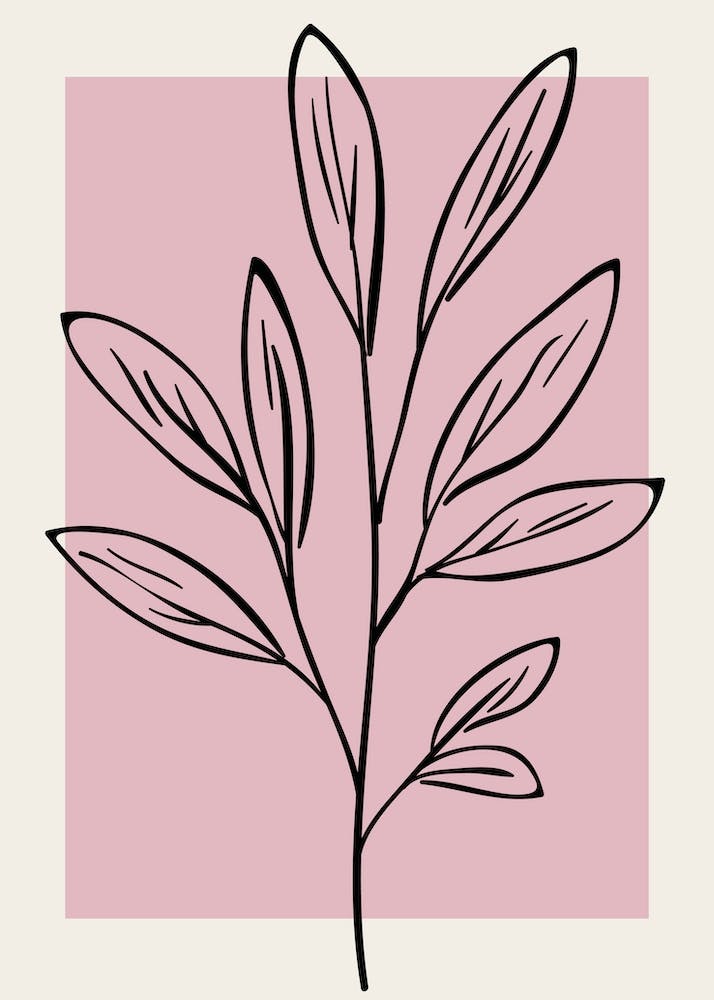 Neutral Wall Floral Botanical Line Art Minimalist Modern Bedroom Living Pink 1