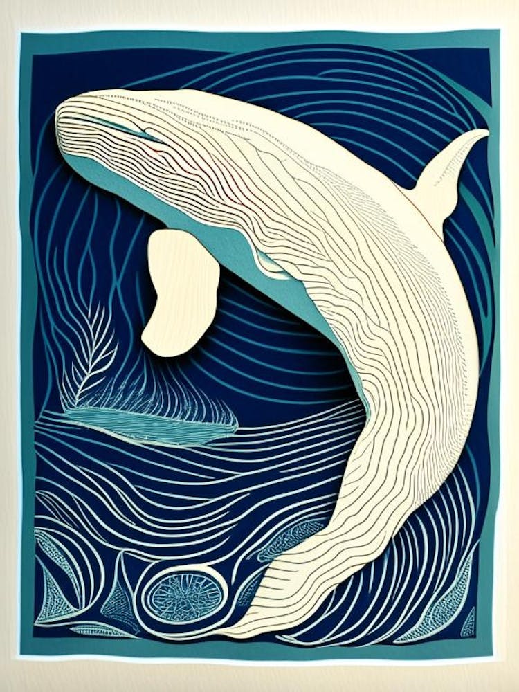 Whimisical Whale Linocut