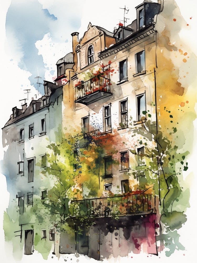 Neukolln Berlin Neighborhood, Watercolour 1